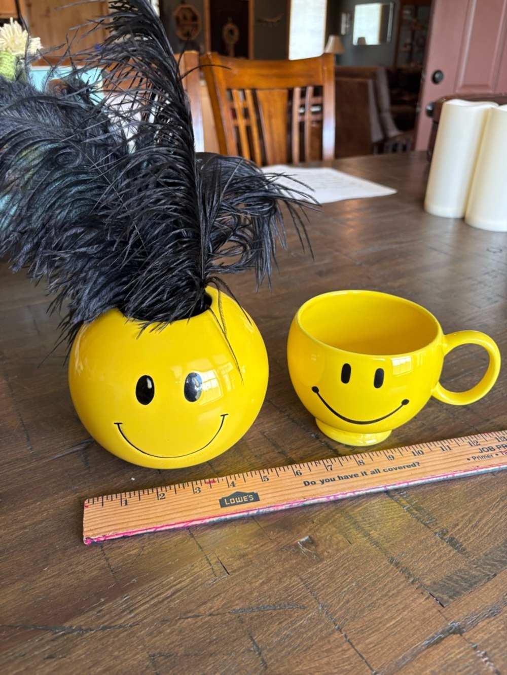 Yellow Smile Face Ceramic Vase and Mug Set